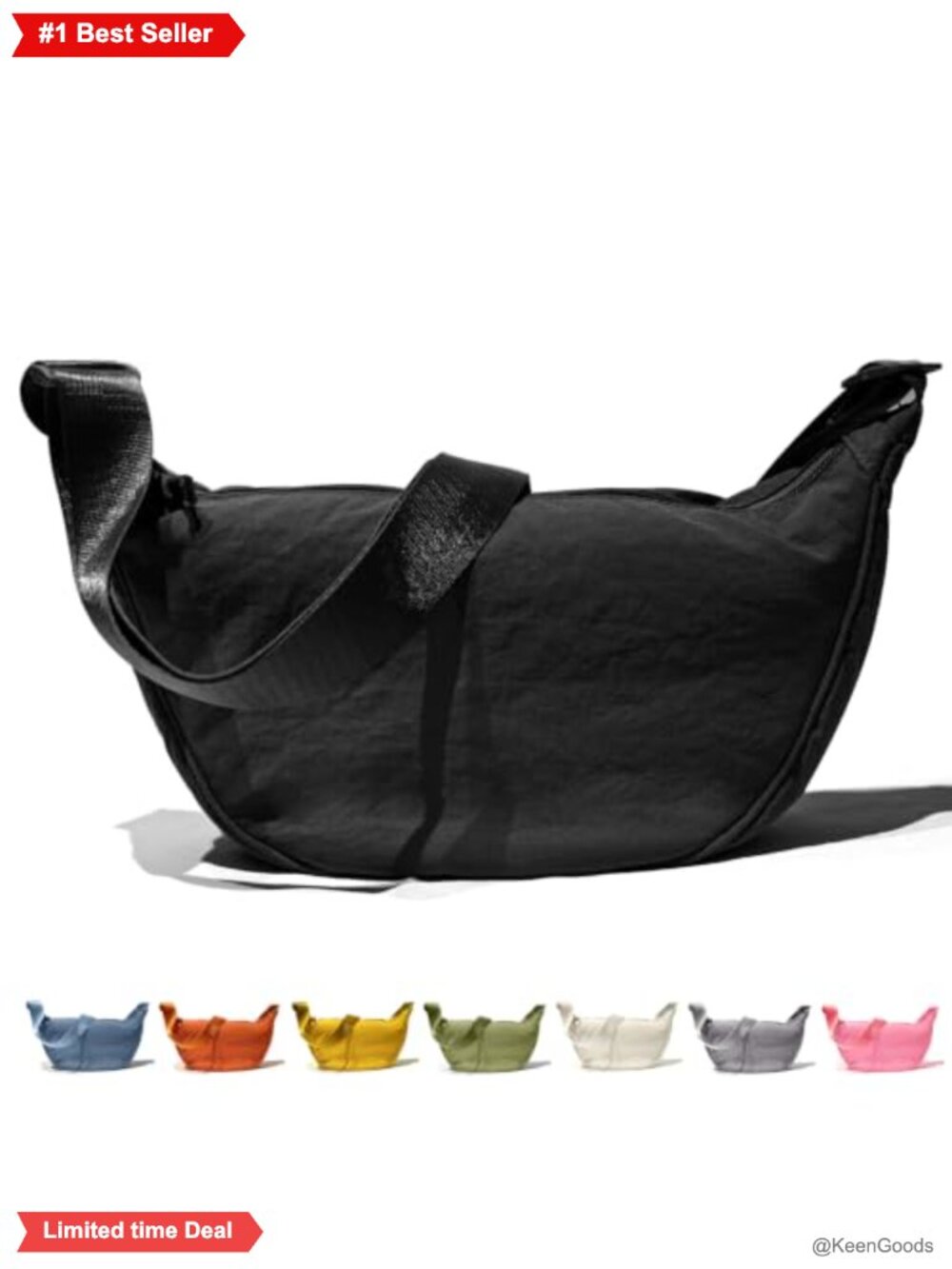 Lightweight Taslon Crescent Crossbody Sling Bag Adjustable Strap Water-Resistant